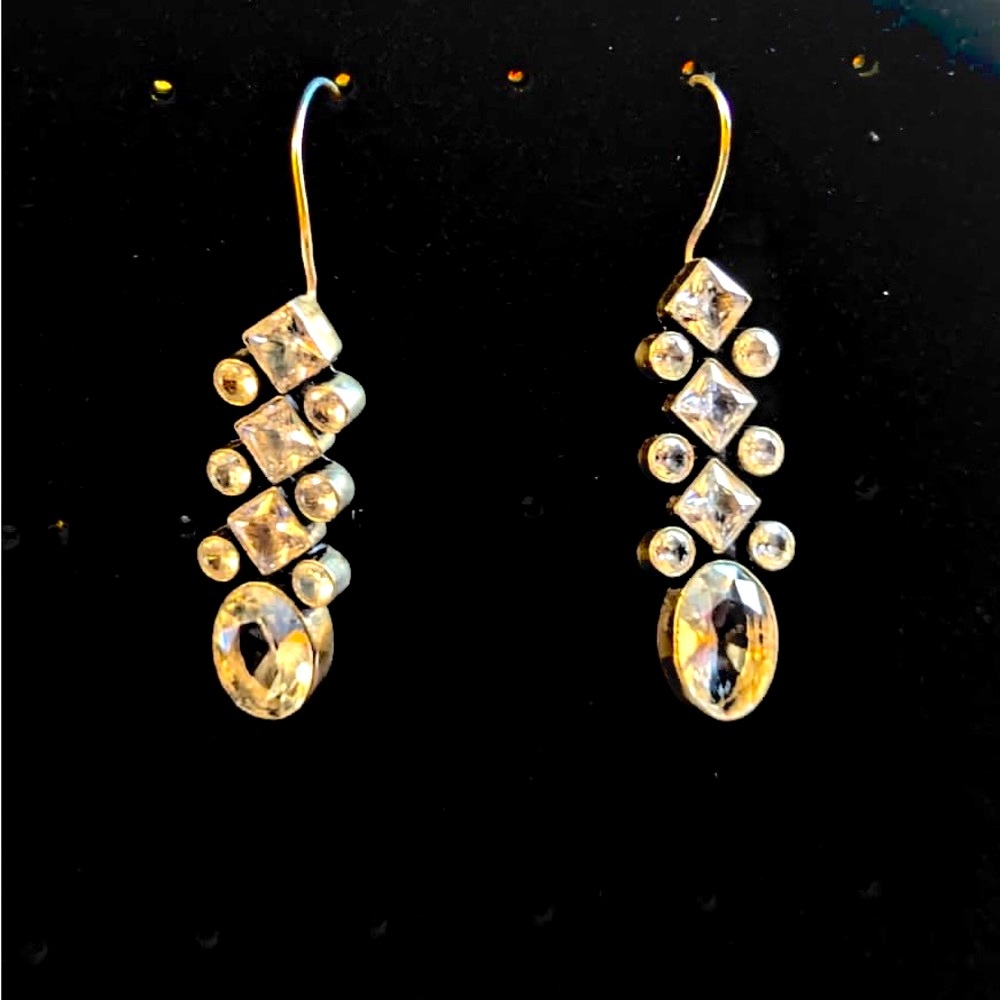 Brand New!House Of RuSa Couture Silver Zircon Studded Earrings